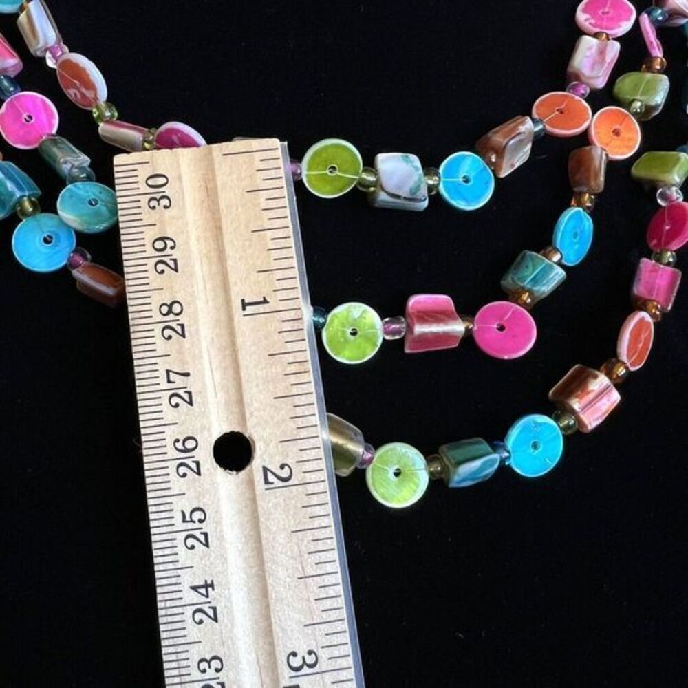 17" Multi-Strand Multicolor Handmade Statement Necklace / Boho Style / Shell - Picture 6 of 12
